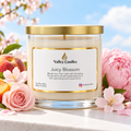 Juicy Blossom 15oz handmade soy candle in a clear glass jar, poured by hand in Miami by Valley Candles